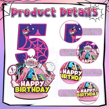 Baderke Pink Spider Theme Birthday Number Sign 16.7'' Purple Spider Birthday Centerpiece for Party Decor Wooden Table Photo Prop(5th) - style: 5th