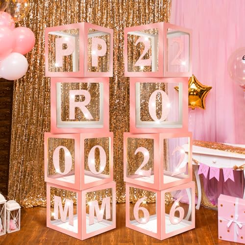 Sinmoe 8 Pcs Prom Decorations for Party 2026 Prom Column Standup 12 Inches PVC Sparkle Balloons Boxes Set Graduation Senior Night Decorations for 2026 Masquerade Graduation Photo Booth(Pink) - color: Pink