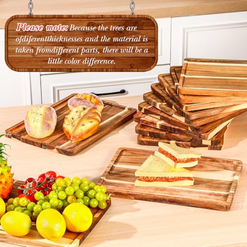 Roshtia 12 Pcs Acacia Wood Serving Tray Rectangular Wooden Serving Platter Christmas Dinner Plates Wood Cheese Charcuterie Board for Food Vegetable, Charcuterie, Appetizer (10'' X 14'' X 0.6'') - size: 10'' X 14'' X 0.6''