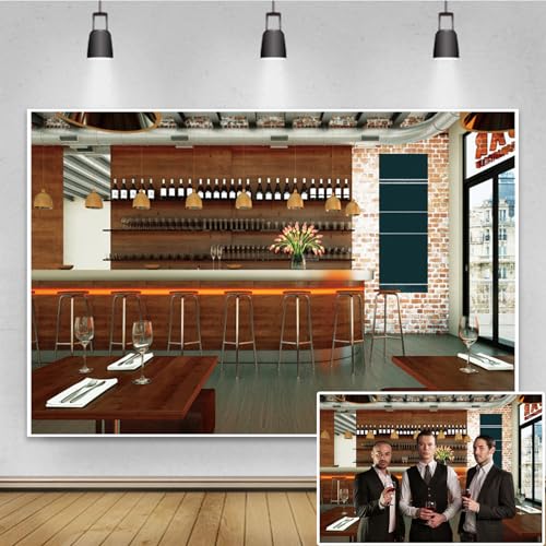 Renaiss 6x4ft Mordern Bar Photo Backdrop Tavern Counter Wine Bottles Eatery Cafe Drink Photography Background Urban Club Bar Interior Decorations Banner Adult Portrait Studio Photoshoot Props - color: Brown-4, size: 6x4ft