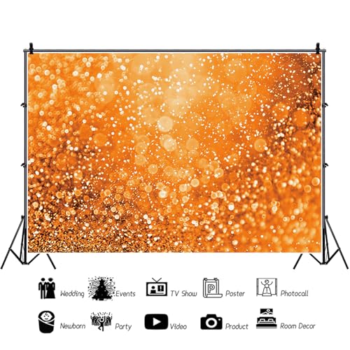10x6.5ft Orange Glitters Backdrop Dreamy Warm Light Spot Sparkles Photography Background Wallpaper Decor Thanksgiving Baby Shower Birthday Party for New Baby Kids Portrait Studio Props - size: 10x6.5ft