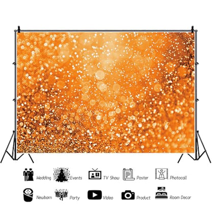 10x6.5ft Orange Glitters Backdrop Dreamy Warm Light Spot Sparkles Photography Background Wallpaper Decor Thanksgiving Baby Shower Birthday Party for New Baby Kids Portrait Studio Props - size: 10x6.5ft