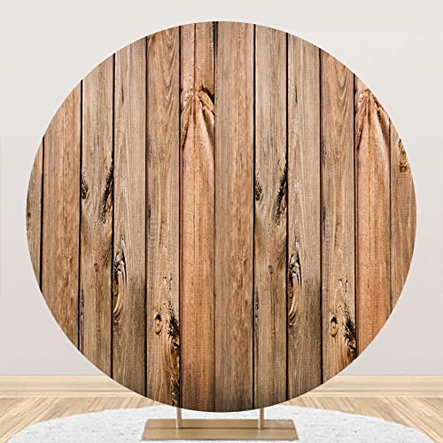 Laeacco 6x6ft Rustic Wood Round Backdrop Cover Vintage Brown Wooden Circle Background for Photography Polyester Vintage Wood Texture Round Backdrop Baby Shower Birthday Party Wedding Decoration - size: 6x6ft-Diameter