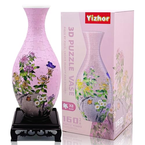 3D Puzzle Vase for Adults, 160-Piece Unique Curved Plastic Flower Vase,House Warming Gift for Flower Arrangements and Home Decor, for Mom (Chrysanthemum) - color: A-chrysanthemum