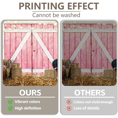 Western Backdrop Rustic Pink Wooden House Barn Door Background Hay Wild West Photography Banner for Birthday Rodeo Cowboy Themed Party Decorations Photo Photobooth Props 10x6.5ft - size: 10x6.5 ft