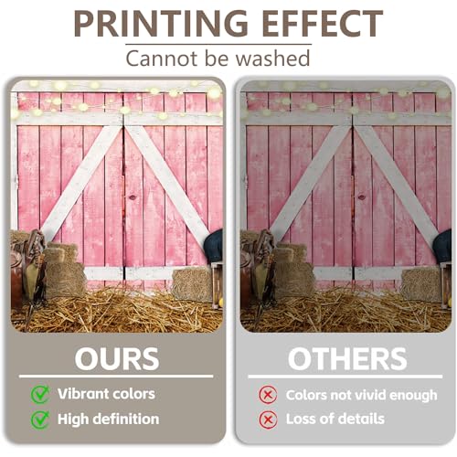 Western Backdrop Rustic Pink Wooden House Barn Door Background Hay Wild West Photography Banner for Birthday Rodeo Cowboy Themed Party Decorations Photo Photobooth Props 15x10ft - size: 15x10 ft