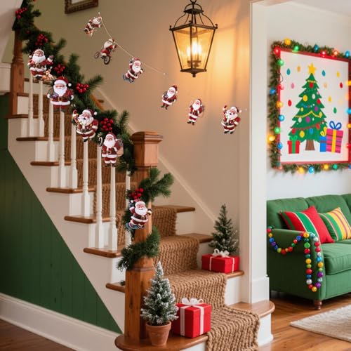 Christmas Santa Claus Garland Wooden Santa Claus Banner Christmas Decoration for Home, Wooden Hanging Garland for Xmas Winter Party Wall Decor Photo Booth Backdrop - style: Santa Claus