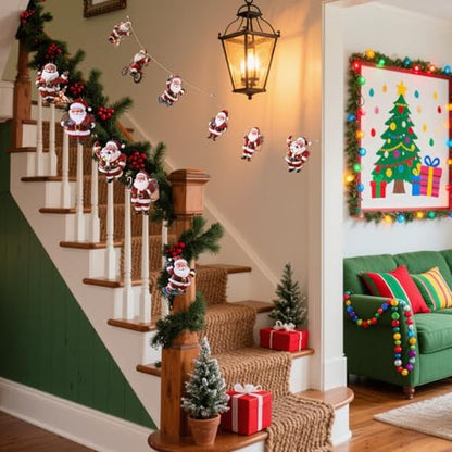 Christmas Santa Claus Garland Wooden Santa Claus Banner Christmas Decoration for Home, Wooden Hanging Garland for Xmas Winter Party Wall Decor Photo Booth Backdrop - style: Santa Claus