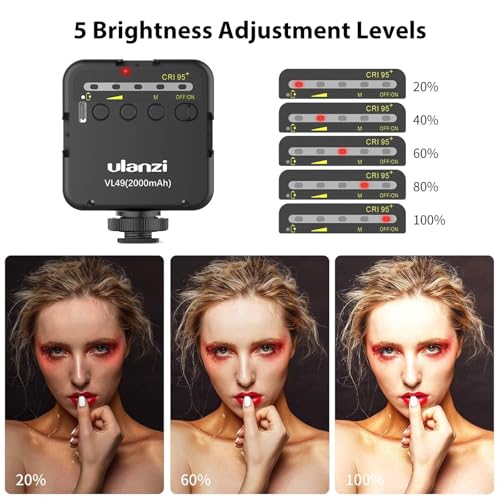 ULANZI VL49 2000mAh LED Video Light w 3 Cold Shoe, Rechargeable Soft Light Panel, Portable Photography Lighting for DJI OSMO Sony DSLR Canon Camera GoPro Vlogging - color: Black