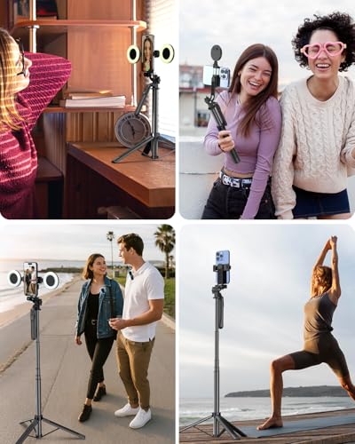 Vlogging Kit for iPhone/Android, 71" Selfie Stick Tripod for iPhone with Fill Light, Wireless Mic & Remote, Adjustable Aluminum Phone Tripod for TikTok/YouTube Content Creator Essentials Starter Kit‌