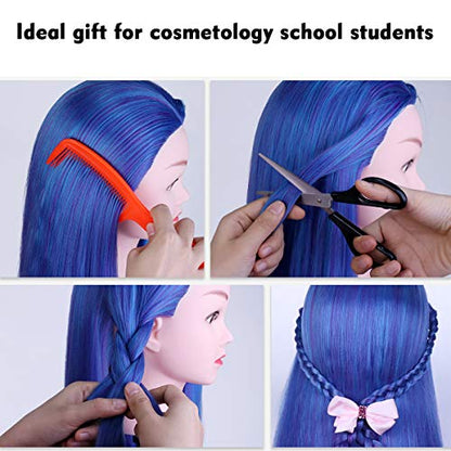 Beauty Star 29 Inches 100% Synthetic Fiber Hair Training Head Cosmetology Hairdressing Mannequin Manikin Doll Head with Table Clamp Holder & DIY Hair Braid Set - color: Blue & Purple