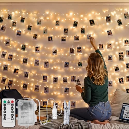 suddus 16ft 50 LED Fairy Lights with Clips for Pictures, Photo Lights with Remote USB Powered & Battery Operated with 22 Clear Clips, String Lights for Party, Bedroom, Decoration, Warm White - color: Warm White USB/Battery, size: 50LED