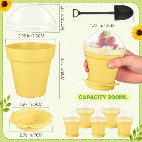 Honeydak 25 Pack Flowerpot Dessert Cup Plastic Cake Cups with Lid Shovel Spoon Mini Flower Pot Dessert Cups Ice Cream Yogurt Cupcake Holder Containers for Birthday Party Supplies DIY Baking (Yellow) - color: Yellow