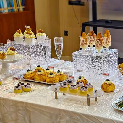 Buffet Risers, Food Display Risers for Party, White Acrylic Risers Display Stand for Buffet Table, Catering Displays for Dessert, Cube Box Nesting Riser with Hollow Bottoms (5"x6"x7"x8"x9"x10" 6PCS Water Ripple) - color: 5"x6"x7"x8"x9"x10" 6PCS Water Ripp