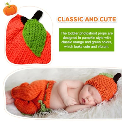 Newborn Photography Fashion Cute Halloween Pumpkins Hat Crochet Knitted Photography Outfit Set