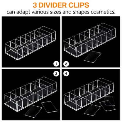 Tuanse 2 Pcs Acrylic Makeup Compact Organizer Detachable 8 Spaces Clear Vanity Drawer Organizer Eyeshadow Palette Storage for Lipstick Highlighter, Skincare Cosmetic Display Cases for Bathroom