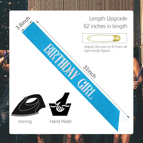 CIEHER Blue Birthday Sash It's My Birthday Sashes for Women Girls Bday Decorations Glitter Fabric - color: Blue