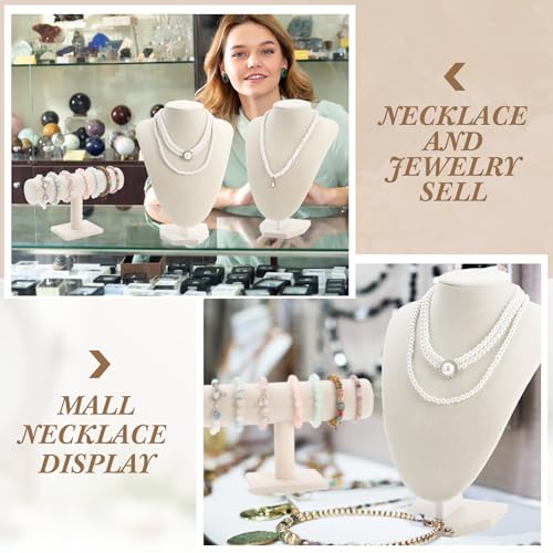 Huquary 6 Pcs Velvet Jewelry Display Set Necklace Display Stand T Bar Bracelet Holder Jewelry Bust for Home Store Trade Show(Beige) - color: Beige