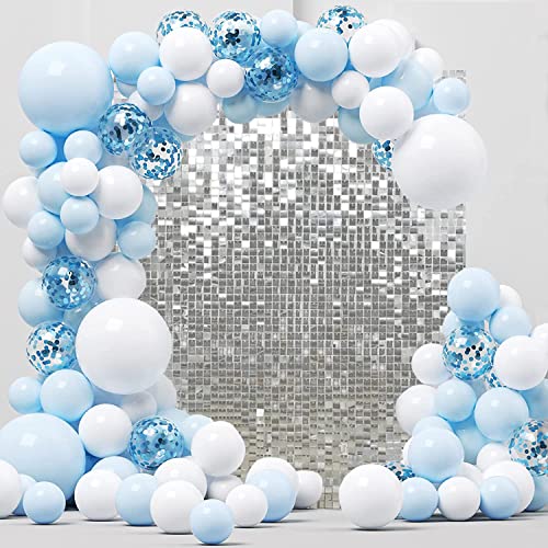 24 Panels Shimmer Wall Backdrops, Square Sequins Backdrops with 6D Effect, Large Photo backdrops for Birthday, Graduation, Wedding, Anniversary Party Decoration and Home Decoration (Silver) - color: Silver