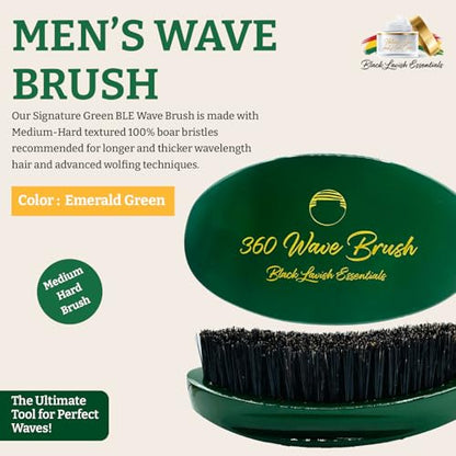 360 Wave Brush, Build Deeper Waves, Soft & Hard Boar Bristle Curved Brush, Black Lavish Essentials Signature (Medium-Hard, Emerald Green) - color: Emerald Green, size: Medium-Hard