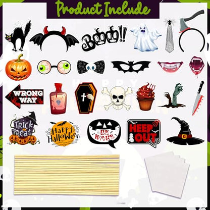 Halloween Photo Booth Props Kit, 24 Pieces DIY Vintage Scary Party Supplies, Vampire Skull Witch Photo Booth Props Kit for Women & Men Dress Up Accessories Costumes Props