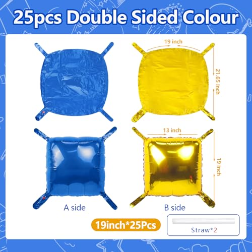 NISOCY 25PCS Blue Gold Square Foil Balloons Wall Backdrop Double Sided Deep Blue Gold Balloons Arch Kit for Birthday Graduation Baby Shower Wedding Anniversary Party Decorations - color: C04 - Deep Blue and Gold, size: 25PCS