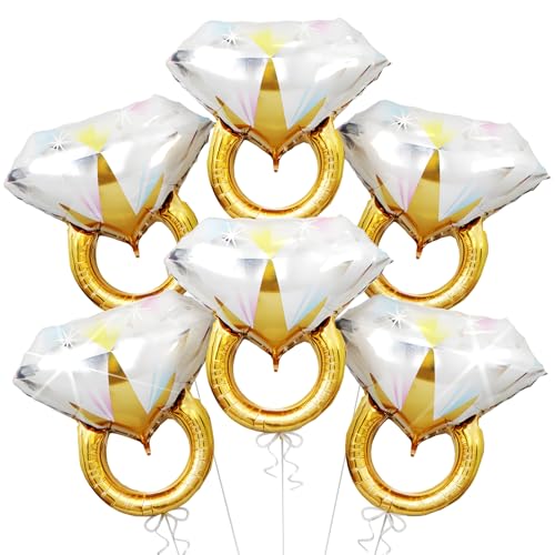 6 Pcs Diamond Ring Balloons Foil, Large Engagement Ring Balloon Marriage Wedding Foil Balloons for Engagement Bridal Shower Just Engaged Bachelorette Anniversary Party Decorations Supplies - style: Diamond