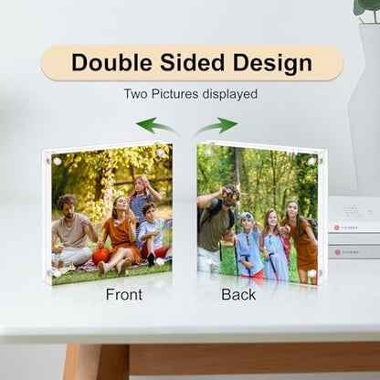 AMEITECH 5x5 Acrylic Picture Frame, Clear Double Sided Frameless Photo Frame with Magnetic, Free Standing Desktop Acrylic Frame Display, Lucite Frame with Gift Box Package - 1 Pack - size: 5 x 5 inch