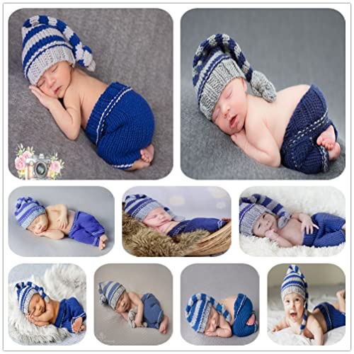 Newborn Baby Photo Shoot Props Girl Boy Crochet Knit Hat Costume Stripe Hat Pants Overalls Photography Props - color: Multicolor
