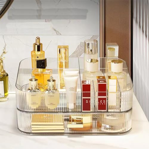 Makeup Organizer with Stackable Drawers, Bathroom Vanity Organizers and Storage, Ideal for Desk and Dresser Countertops, Great for Cosmetics, skincare, Lipsticks, Nail Care -Clear - color: Clear, size: Tray and Drawer
