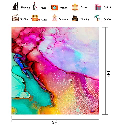 Colorful Watercolor Painting Backdrop Art Paint Photo Backdrop Vinyl 5x5ft Pink Green Purple Marble Texure Photography Backdrop Paint Event Party Backdrop Photo Studio Props BJLSPH1709 - size: 5x5ft