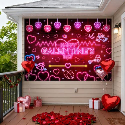 MEHOFOND 7x5ft Galentines Day Backdrop Pink Neon Galentine's Girls Night Decorations Banner Girls Theme Party Ladies Valentines Day Party Photography Background Happy Galentine's Day Photo Booth Props - color: Pink