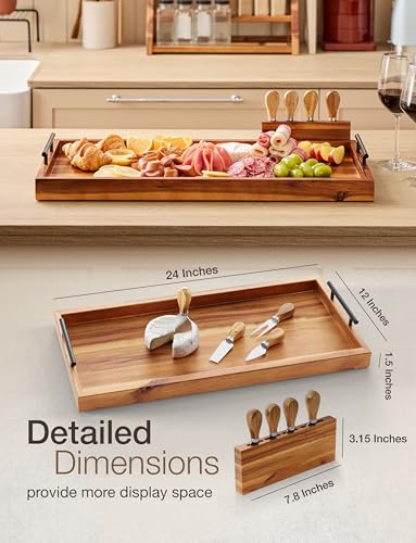 TIDITA 24" Large Charcuterie Tray with Handles, Extra Long Wooden Serving Cheese Boards - Serving Platter for Meat, Party Appetizers, Outdoor & Fruits Display (Acacia Wood) - color: Acacia, size: 24" x 12" x 1.5"
