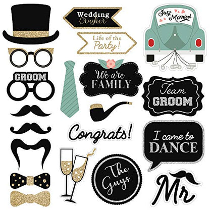 Fully Assembled Wedding Photo Booth Props - Set of 40 - Gold, Pink, Teal, & Silver Selfie Signs - Wedding Party Supplies & Decorations - Cute Designs with Real Glitter - Did We Mention No DIY - size: 40 Pieces