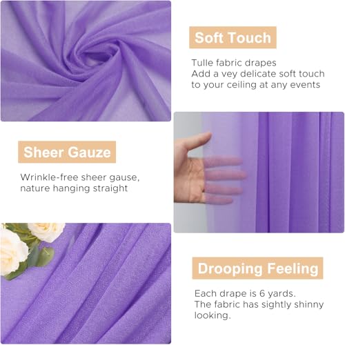 Wokceer Wedding Arch Draping Fabric - 28.7" x 20FT Lavender Purple Sheer Drapes for Wedding Ceremony, Birthday Party, Bridal Shower Decoration - color: Lavender Purple, size: 1 Panel