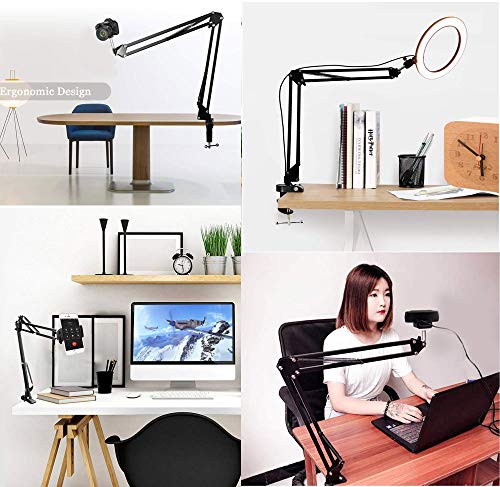 Overhead Tripod Mount for Camera Webcam Ring Light, Flexible Over Head Arm for iPhone with Phone Holder and Ball Head, Table Stand Accessory for Phone Video Recording Live Stream