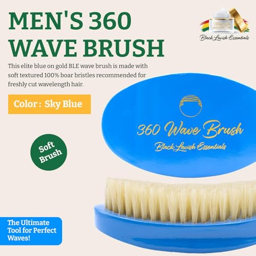 360 Wave Brush, Soft, Build Deeper Waves & Hard Boar Bristle, Curved Design, Black Lavish Essentials Signature (Soft Brush, Sky Blue) - color: Sky Blue, size: Soft Brush