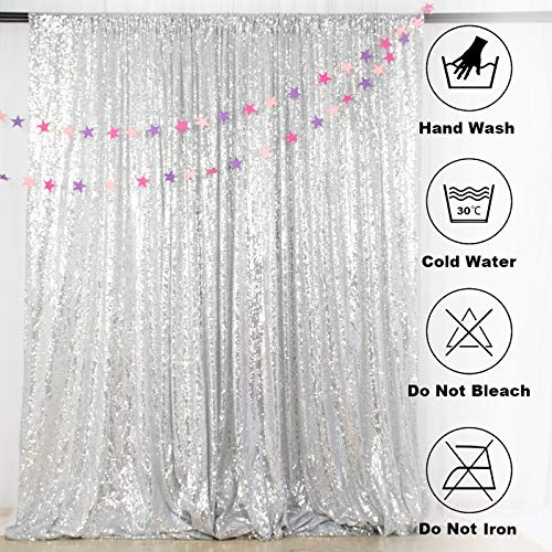 ShinyBeauty 5x7FT Silver Sequin Photo Backdrop Curtain - Premium Glitter Backdrop for Wedding, Birthday, Baby Shower Photography Backdrops - color: Silver, size: 5FTx7FT