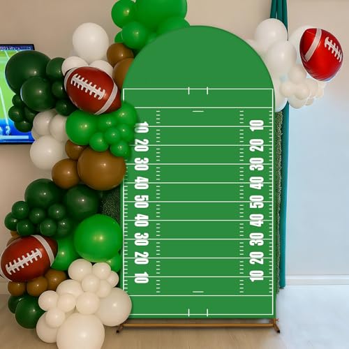 VitalCozy 7.2ft Sports Football Field Birthday Party Arch Backdrop Cover Football Photography Backdrops Spandex Fitted Arch Stand Covers for Rugby Balloons Birthday Parties - style: Football Field