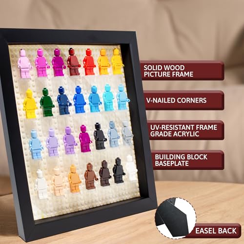 Figurine Display Case 10x10 Black Shadow Box for Miniature Figures 10x10 Black Wood Shadow Box with White Base to Display Up to 28 Block Figures - color: Black With White Backing, size: 10x10