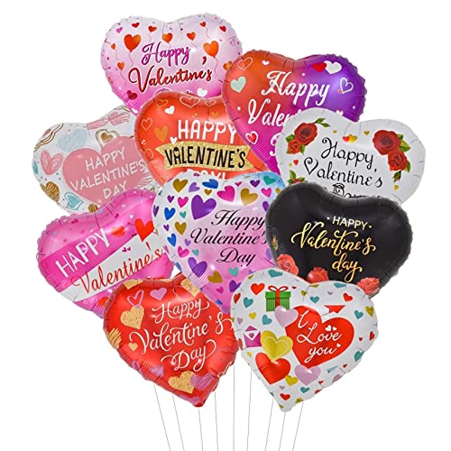 BinaryABC Happy Valentines Day Balloons,Love Heart Foil Balloons,Valentines Day Romantic Photo Props Decorations,10Pcs
