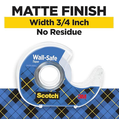 Scotch Wall-Safe Tape, 4 Dispensered Rolls, Sticks Securely, Removes Cleanly, Invisible, Designed for Displaying, Photo Safe, 3/4 in x 650 in (4183) - size: 4 Rolls