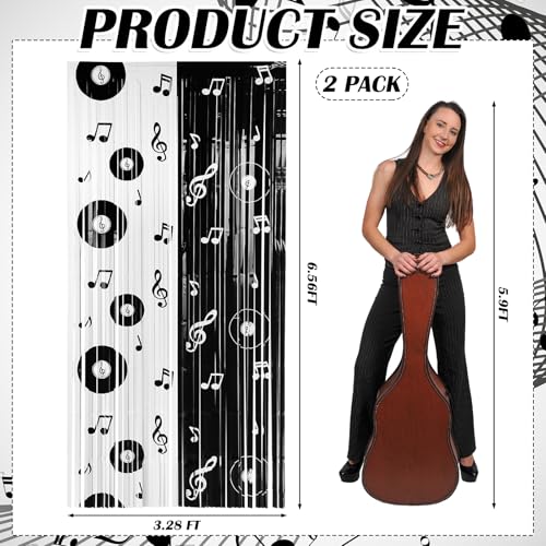 Gilprop 2 Pcs Music Party Decoration Backdrop Curtains Graduation Foil Fringe Musical Background Vinyl Record and Musical Note Curtain for Grad Music Birthday Party Decorations, 3.28 x 6.56ft