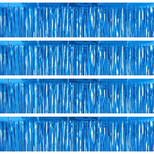 4 Packs Foil Fringe Garland Tinsel Streamers Shiny Wall Hanging Birthday Banner Backdrop for Graduation Wedding Anniversary Celebration Happy Birthday Party Decorations Blue - color: Blue