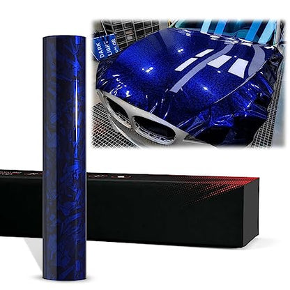 2pcs 4"x8" (10cmx20cm) Sample Royal Blue PET Marble Forged Carbon Fiber Textured Gloss Vinyl Wrap Auto Car Sticker Decal Film Sheet Bubble Free Air Release Technology - color: Royal Blue, size: 2pcs 4"x8" (10cmx20cm) Sample