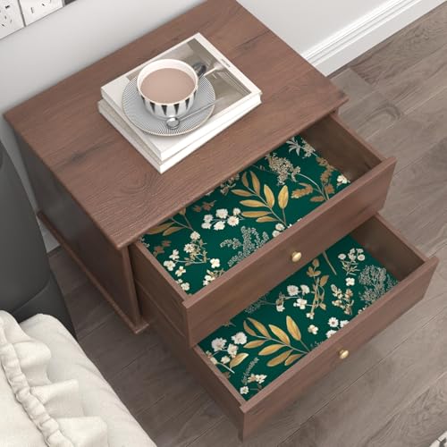 Laatse Dark Green Floral Wallpaper Peel and Stick Green Golden Leaf Wallpaper Vintage Floral Contact Paper Waterproof Self Adhesive Boho Delicate Wall Paper for Cabinet Rooms Walls Locker 17.5" x 118" - color: Green&Golden, size: 118" x 17.5"