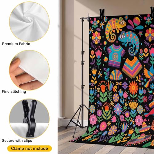 Mexican Texture Backdrop for Photography, Rainbow Guitar Flowers Plant Animal Vintage Photo Backdrop Portrait Background Party Banner Photo Backgrounds for Studio Booth Props, 7x5ft - color: Multi, size: 7x5FT