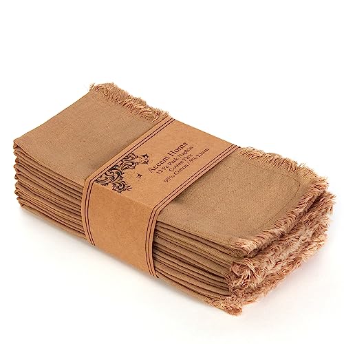 ACCENTHOME Brown Cotton Linen Napkin Set of 12 18x18 inch Dinner Napkins - Washable Soft Premium Hotel Quality Reusable Hemmed Edges Napkins Perfect Table Linens for Family Dinners, Weddings - color: 05 - Brown, size: 18"x18" - Pack of 12