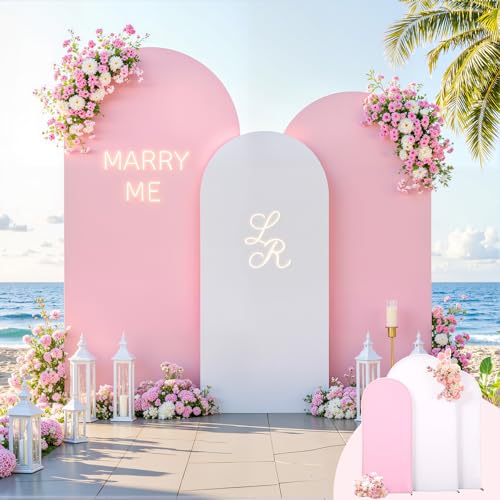 Arch Backdrop Cover White Pink Double-Sided Wedding Arch Covers Spandex Backdrop Stand Cover for Birthday Party Ceremony Bridal Baby Shower Banquet Decoration 6FT 6.6FT 7.2FT 3PCS - color: White Pink, size: 6FT+6.6FT+7.2FT