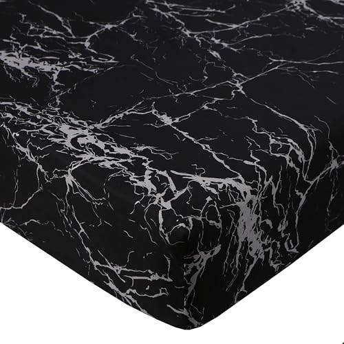 MAG 3PCS Black Marble Sheet Set,Soft Microfiber Bed Sheet,Marble Bedding Sheet Set Included 1 Fitted Sheet with 2 Pillowcases,14 Inches Deep (Queen, Black) - color: Black-marble, size: Queen